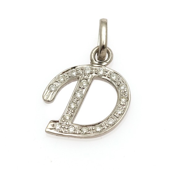 A diamond pendant in the shape of the letter D set with numerous brilliant-cut diamonds, mounted in 14k white gold. W. 14 mm. H. incl. eye-let 23 mm.