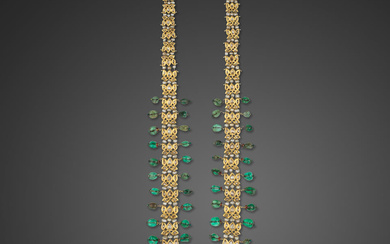 A diamond-set and emerald enamelled gold necklace North India, 19th...