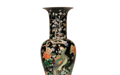 A famille noire enameled 'phoenix tail' vase