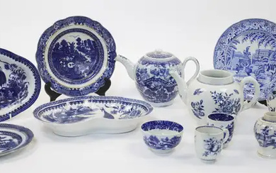 A group of Worcester First Period blue and white porcelain, 18th century,...