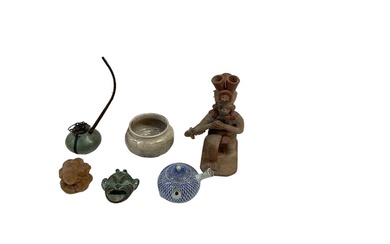 A group of collectors' items including a Benin type bronze...