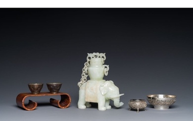 A group of six various Chinese objects, including jade and s...