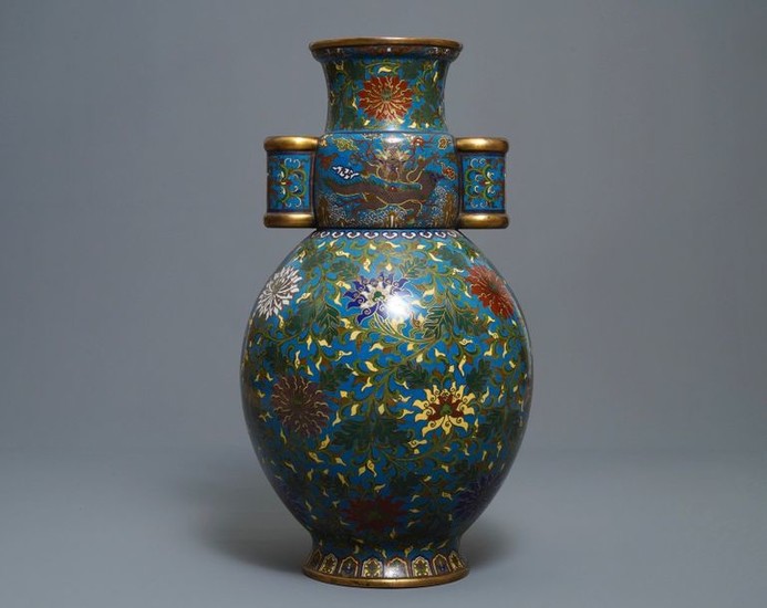 A large Chinese cloisonné hu vase with lotus...