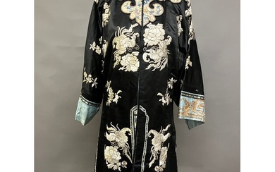 A late 19th c/early 20th century Chinese silk robe, black wi...