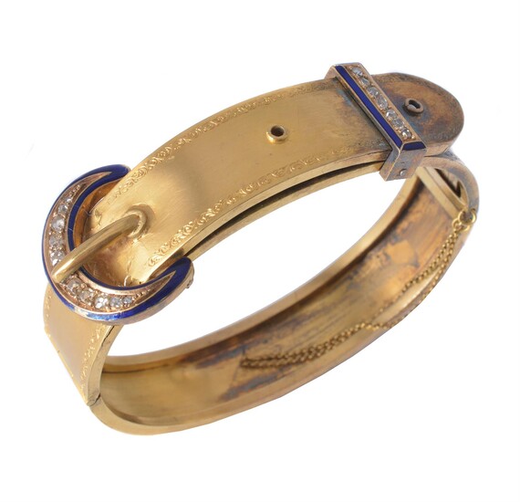 A late 19th century continental gold and diamond hinged bangle
