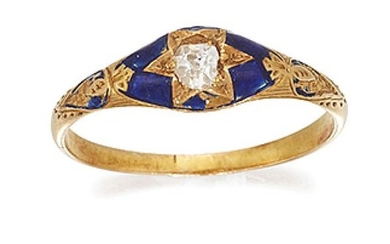 A late Victorian gold, diamond and enamel ring,...