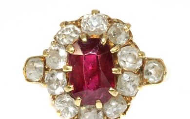 A late Victorian ruby and diamond oval cluster ring