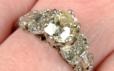 A mid 20th century platinum old-cut diamond single-stone ring, with vari-cut diamond