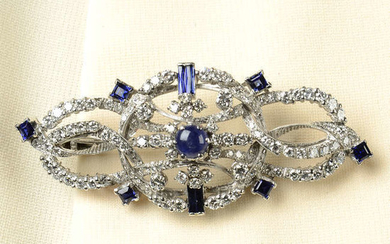 A mid 20th century sapphire, synthetic sapphire and diamond brooch.