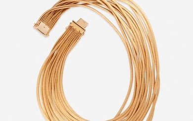 A multi-strand eighteen karat gold necklace