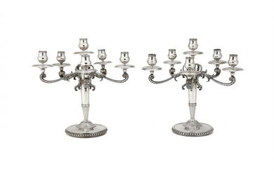 A pair of Italian silver six-light candelabra