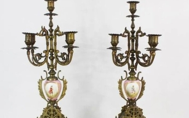 A pair of Louis XVI style candelabra - Bronze, Porcelain - 19th century