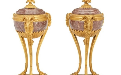 A pair of Louis XVI-style gilt-bronze and marble