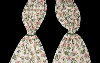 A pair of curtains, recently manufactured from Jean Monro rhododendron sprig pattern fabric