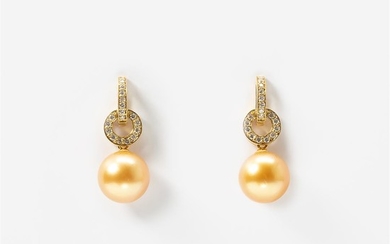 A pair of diamond and South Sea pearl...