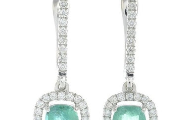 A pair of emerald and brilliant cut diamond
