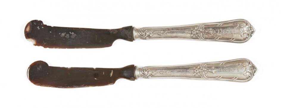 A pair of horn butter knives, early 20th century, with...