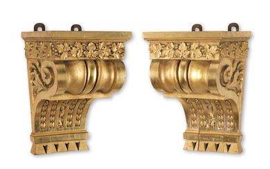 A pair of impressive giltwood wall brackets in the 18th century style, circa 1900