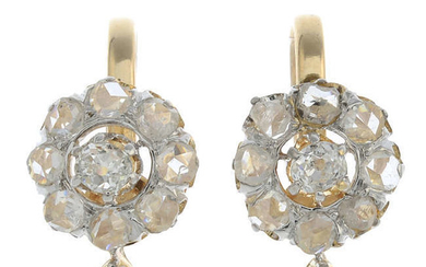 A pair of old and rose-cut diamond cluster earrings.
