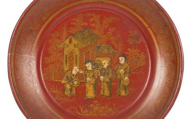 A rare Dy red and gilt lacquer saucer dish. China. Qing