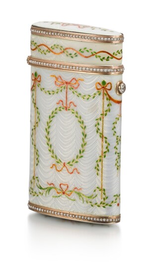 A rare Fabergé jewelled gold-mounted and guilloché enamel cigarette case, workmaster Michael Perchin, St Petersburg, 1899-1903