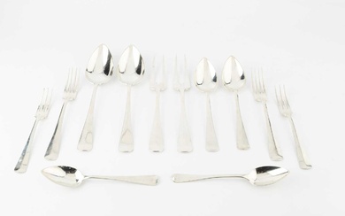 A service of Dutch silver flatware, comprising 2 serving spoons...