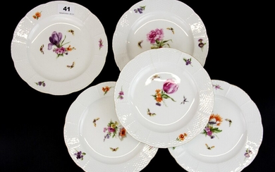 A set of five hand painted KPM porcelain desert plates, Dia. 21.5cm.