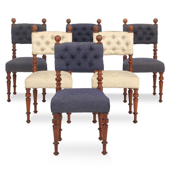 A set of six Danish walnut side chairs. Mid 19th century. (6).