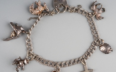 A silver charm bracelet; another silver charm bracelet with ...