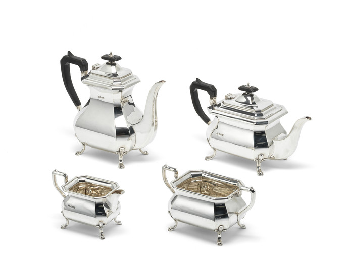 A silver five-piece tea and coffee service and tray
