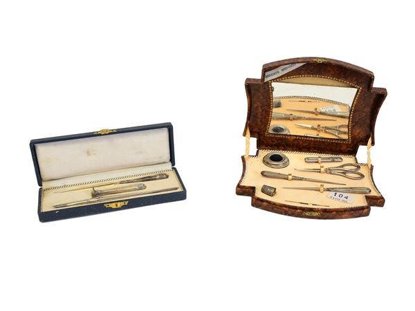 A silver sewing and silver writing set early 20th century