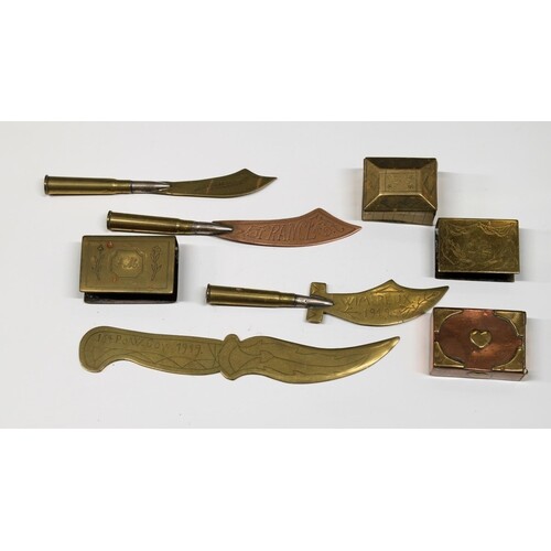 A small collection of trench art, comprising four letter ope...