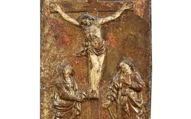 A wood and pastiglia high-relief of the Crucifixion