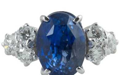 AGL Certified Natural No Heat Ceylon Blue Sapphire Diamond Gold Ring