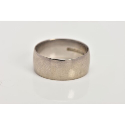 AN 18CT WHITE GOLD WIDE WEDDING BAND, of a plain polished de...
