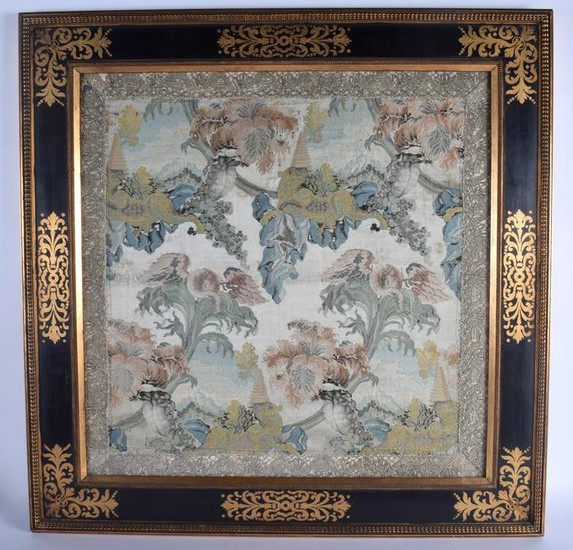 AN 18TH CENTURY FRENCH FRAMED EMBROIDERED SILK