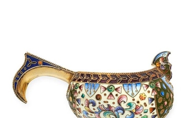 AN ANTIQUE IMPERIAL RUSSIAN ENAMEL KOVSH, MOSCOW