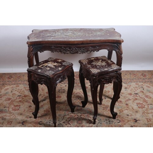 AN ORIENTAL ROSEWOOD AND MOTHER OF PEARL INLAID CENTRE TABLE...