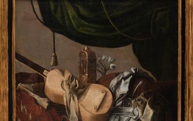 ANONYMOUS (17th century) "Still life with guitar, inkwell and musical scores"