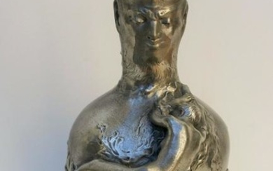 ANTIQUE Art Nouveau Fantasy Nude Mermaid Silver Vase