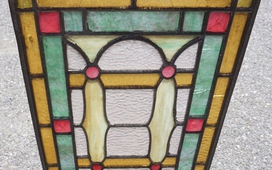ANTIQUE STAIN GLASS WINDOW WITH JEWELS
