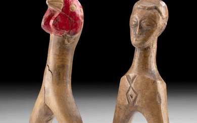 African Baule Wood Slingshot Handles - Rooster + Figure