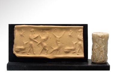 Akkadian Marble Cylinder Seal, Hero Contest