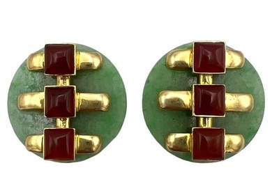 Aldo Cipullo for Cartier Jade Carnelian Earrings w/ Box