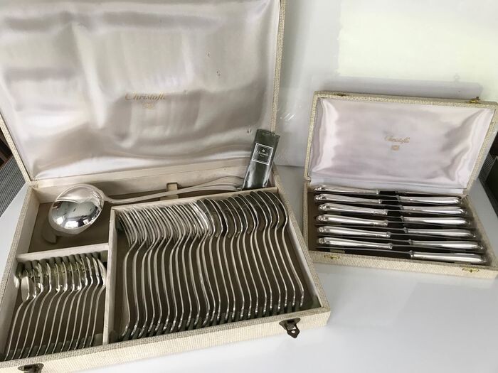 Alfenide by Christofle modèle Pompadour - 49 piece cutlery set - Silver plated