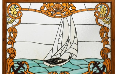 American Leaded Glass Window with Sailboat