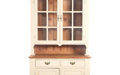 American Primitive Style White-Painted and Pine Stepback Cabinet