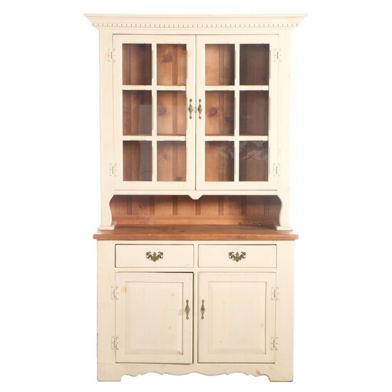 American Primitive Style White-Painted and Pine Stepback Cabinet