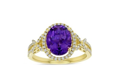 Amethyst And Diamond Oval Halo Ring In 14k Yellow Gold 1/4ctw
