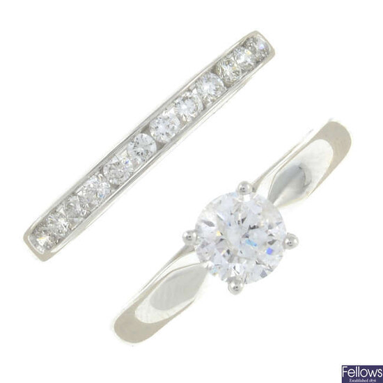 An 18ct gold brilliant-cut diamond single-stone ring, together with an 18ct gold brilliant-cut diamond half eternity ring.